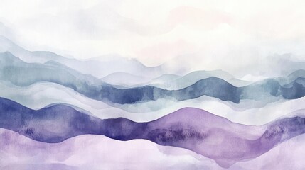 Wall Mural - Abstract watercolor landscape with soft pastel waves in shades of blue and purple, evoking serenity and tranquility.