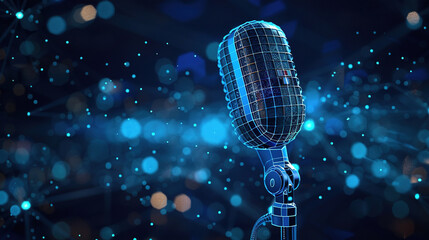 Wall Mural - A vintage microphone made by low poly wireframe digital background