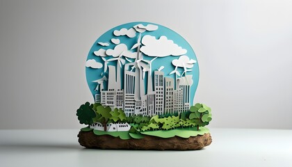 Wall Mural - Innovative Paper Cut Light Bulb and Eco City Designs Paving the Way to Carbon Neutrality by 2050