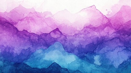 Wall Mural - A serene watercolor landscape featuring gentle mountains in shades of purple and blue, evoking calm and creativity.