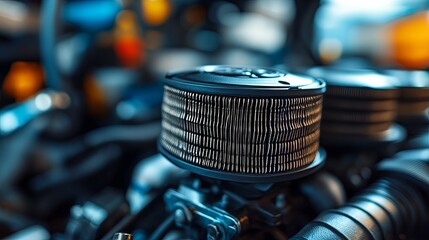 Wall Mural - close-up of a car engine air filter with a blurred background