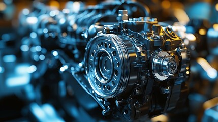 Close-up of a Shiny Metal Engine Component