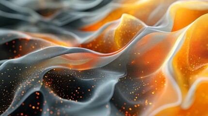 Wall Mural - Abstract Orange and Gray Wavy Surface with Glowing Particles