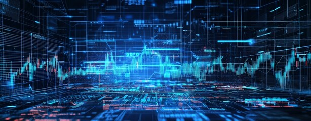 Leinwandbilder - Digital background perfect for tech processes, neural networks, stock, data transfer and security, multimedia presentations, scientific research, and education.