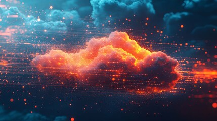 Wall Mural - Glowing Cloud with Digital Lines and Sparks