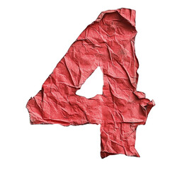 Wall Mural - crumpled red paper with the number four, cut out transparent