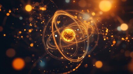 Poster - a visually appealing representation of quantum orbits and atomic particles in motion, conveying the 