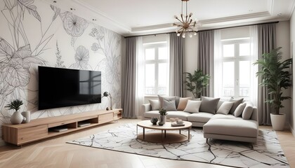 Photo interior modern design room 3d illustration;