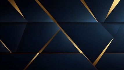 Wall Mural - Abstract template dark blue luxury premium background with luxury triangles pattern and gold lighting lines Generative AI