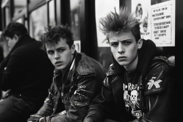 punks from the 90s, black and white photo