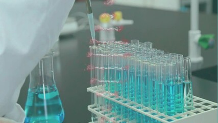 Poster - Animation of dna strand over caucasian scientist doing experiments