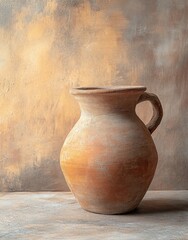  clay pot, clay vase, rustic kitchen background, antique style