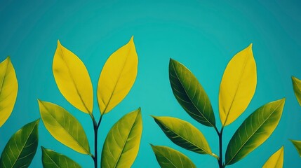 Sticker - Green and Yellow Leaves on a Turquoise Background