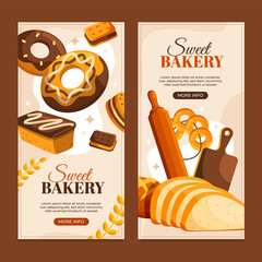 Wall Mural - Hand drawn cartoon bakery banner set