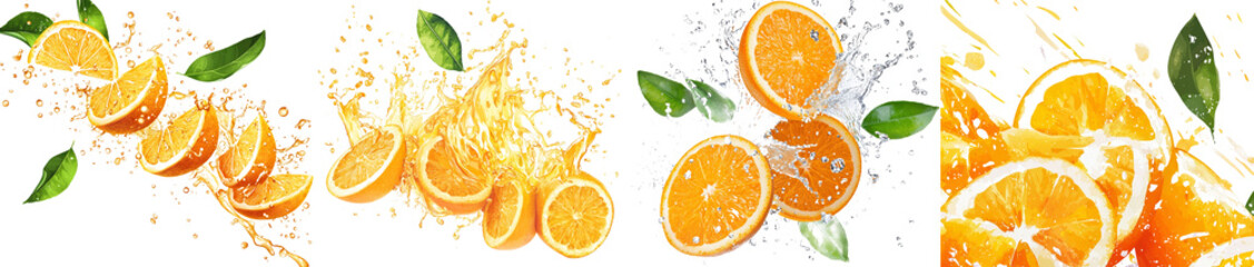 Poster - Yummy oranges with sprinkling juice, cut into pieces