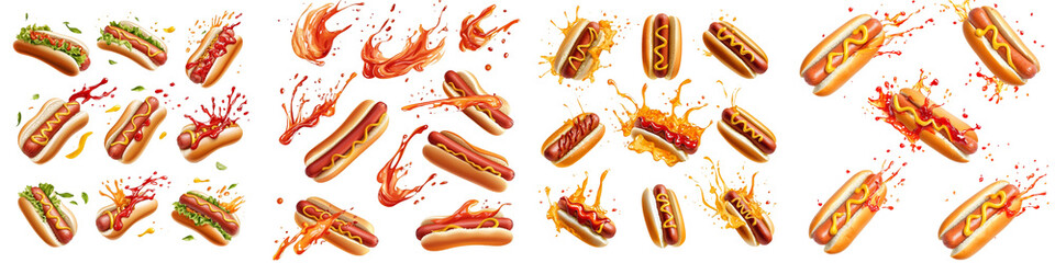 Poster - Sliced hot dogs with ketchup and mustard, with sauce