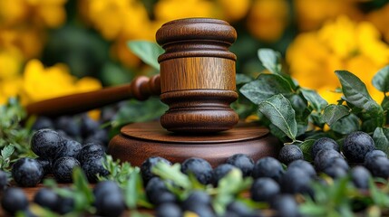 Gavel and Olives in a Garden Setting