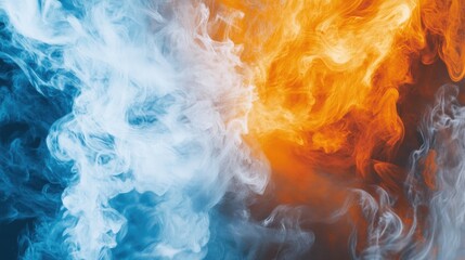 Poster - Abstract clash of fiery orange and icy blue smoke swirling together, evoking the meeting of two forces.