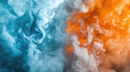 Poster - Abstract clash of fiery orange and icy blue smoke swirling together, evoking the meeting of two forces.