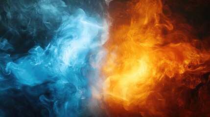 Poster - Abstract clash of fiery orange and icy blue smoke swirling together, evoking the meeting of two forces.