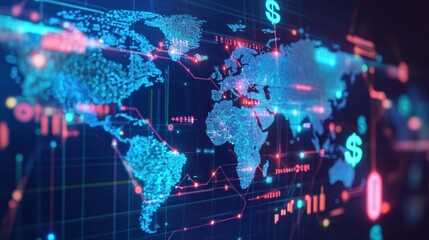 Wall Mural - Global Digital Network and Financial Connections