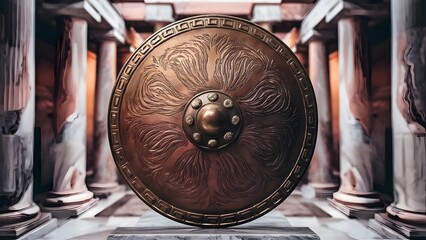 Polished Bronze Shield with a Decorative Sunburst Design