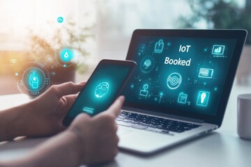 Canvas Print - IoT Booking on Laptop and Smartphone