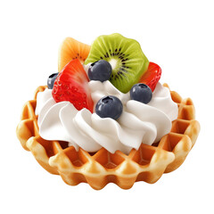 Delicious waffle topped with fresh fruits and whipped cream, perfect for desserts and indulgent moments.