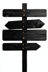 A stylish black wooden signpost with multiple blank arrows, perfect for direction or decoration in various projects.