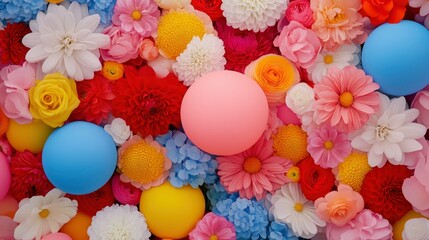 Sticker - Colorful Balloons and Flowers Background