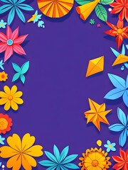 Wall Mural - Colorful Paper Flowers on a Purple Background