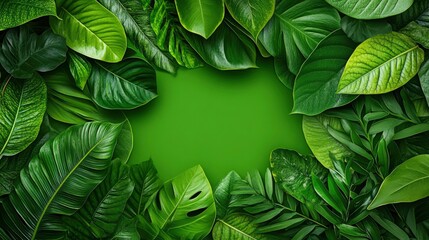 Wall Mural - Green Leaves Frame with Copy Space