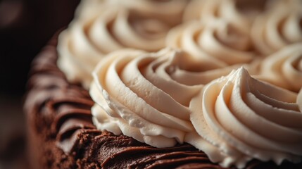 Sticker - A close-up of a chocolate cake topped with swirls of creamy frosting.