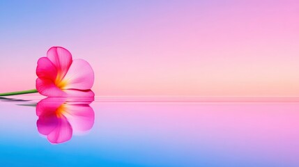 Poster - Pink Flower Floating on Water with Pastel Background