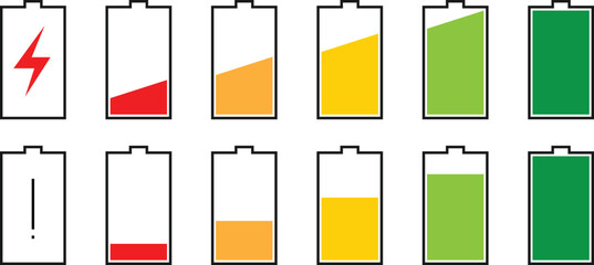 Poster - set of battery icon, colored charge level indicator, power low up status batteries symbol, vector illustration.