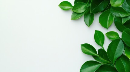 Poster - Green Leaves Border on White Background