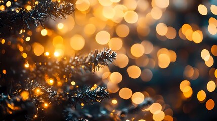 Poster - Golden light bokeh for holiday lights background or Christmas background