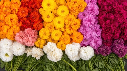 Poster - Rainbow of Flowers - Marigolds, Carnations, and More