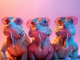 Wall Mural - Group of iguanas in sunglasses