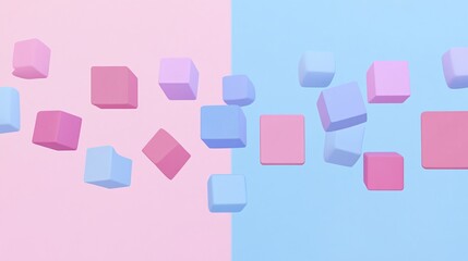 Poster - Dynamic 3D geometry featuring abstract cubes spheres and pyramids layered with depth and shadow effects to create a sense of futuristic complexity Large space for text in center Stock Photo with copy