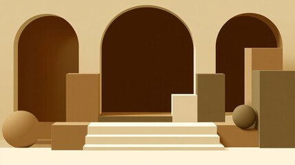 Aufkleber - 3D geometric forms such as cubes and spheres layered in dynamic arrangements Deep shadows create depth and futuristic appeal Large space for text in center Stock Photo with copy space
