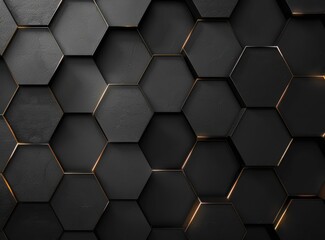 Poster - Futuristic Dark Hexagon Texture Vector Presentation Design on Black Background for Modern Advertising