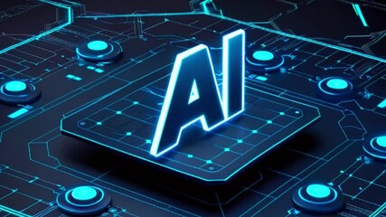 Sticker - AI logo in glowing blue on a futuristic background.