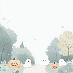 Sticker - Cute Halloween Scene.