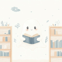 Wall Mural - Ghost Reading Book.