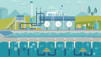 Poster - A step-by-step infographic explaining the water treatment process from source to tap.