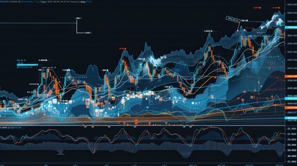 Poster - a stock chart showing the correlation between commodity prices and stock market performance.