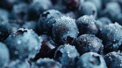 Sticker - A close-up of frosted blueberries, showcasing their plumpness and the intricate details of the icy coating.