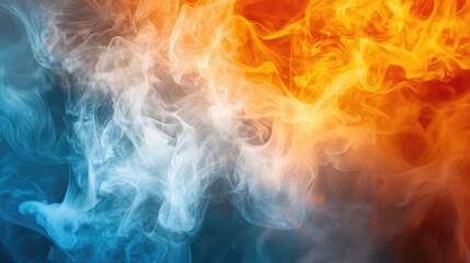 Poster - Dynamic clash of orange and blue smoke swirling in an abstract, fiery and icy visual representation