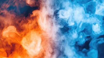 Poster - Dynamic clash of orange and blue smoke swirling in an abstract, fiery and icy visual representation